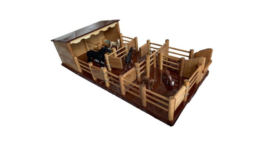 Wooden Farm Yards Country Toys Australia | St5 - Two Horse Stable With Yard - Handmade Wooden Toy