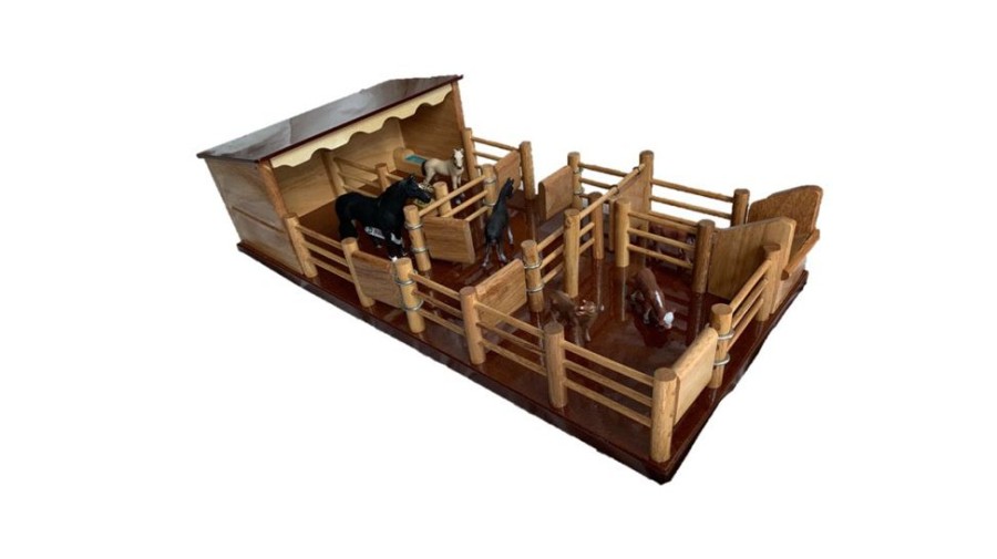 Wooden Stables Country Toys Australia | St5 - Two Horse Stable With Yard - Handmade Wooden Toy